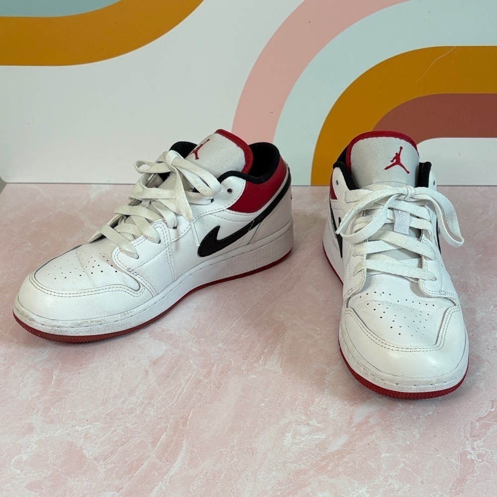 Nike Air Jordan White and Red Sneakers with Black Accents